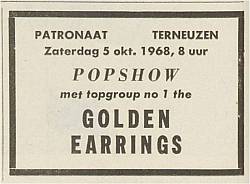 The Golden Earrings show ad October 05, 1968 Terneuzen Patronaat PZC_19681002